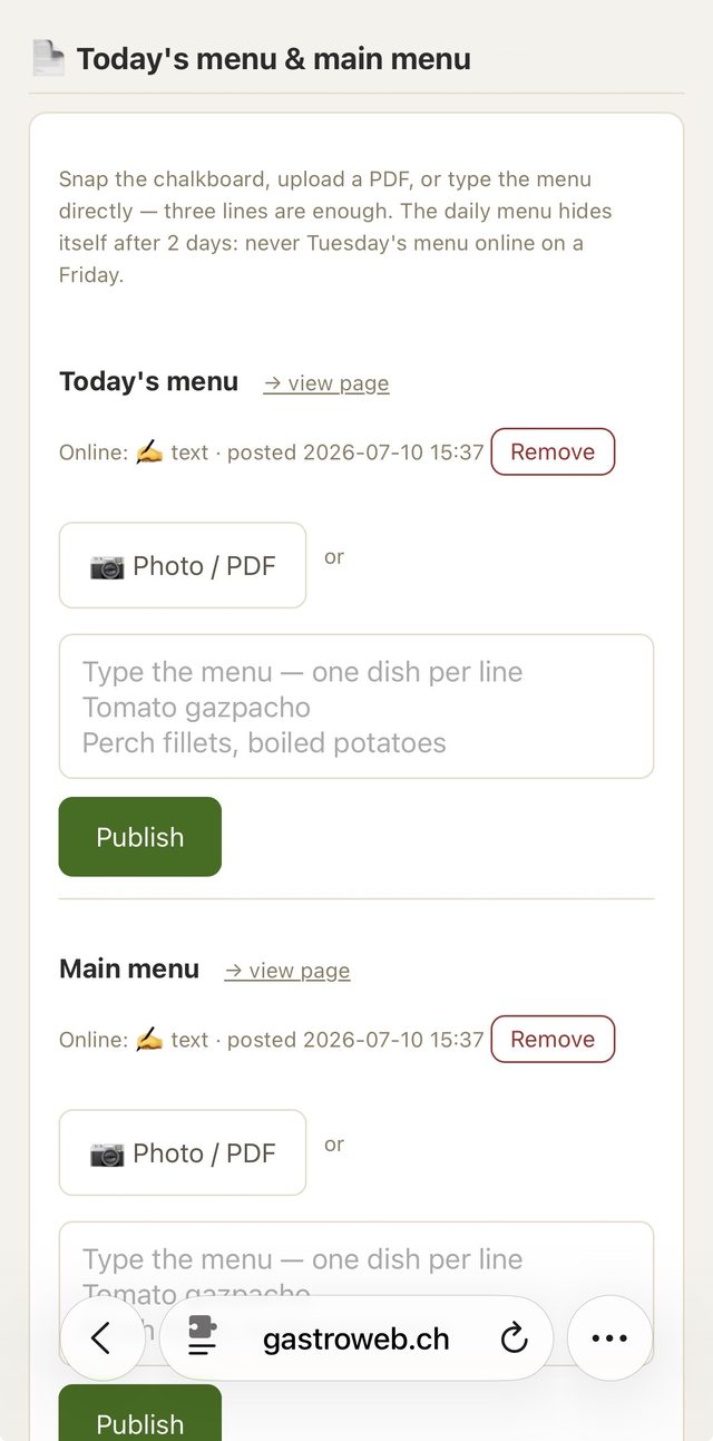 Mobile console: publish the daily menu